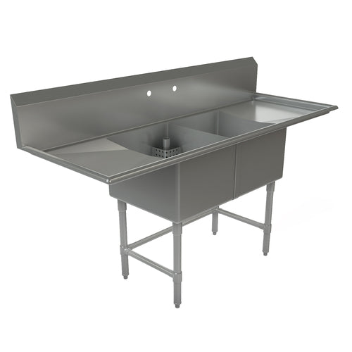 Tarrison TA-CDS218LR-KIT Sink, 2-compartment, 72 in W x 27 in D x 45 in H overall size, (2) 18 in W x 21