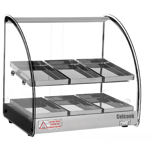 Celcook CHD2-24ACL Heated Display Case, countertop, full service, curved glass front, (1) intermedi