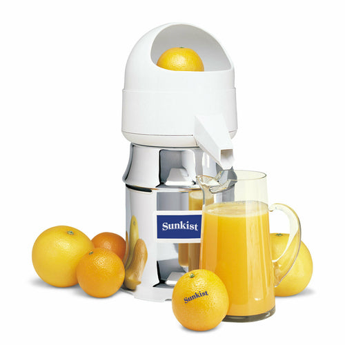 Sunkist J-1 Electric Juicer #8, oscillating strainer, chrome plated steel housing, corrosion