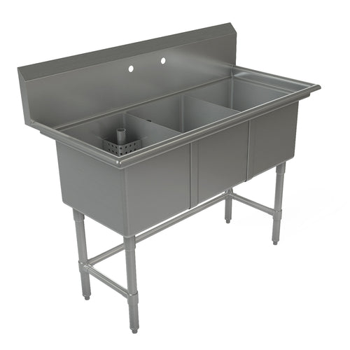 Tarrison TA-CDS315-KIT Sink, 3-compartment, 51 in W x 24 in D x 45 in H overall size, (3) 15 in W x 18