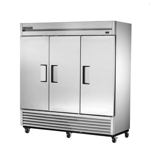 True TS-72-HC Refrigerator, reach-in, three-section, (3) stainless steel doors, (9) gray PVC c
