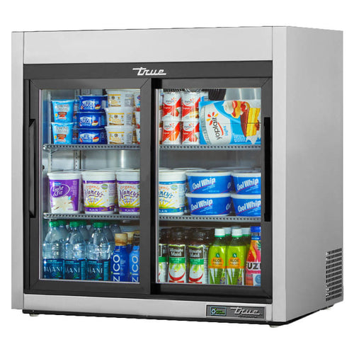 True TSD-09G-HC-LD Countertop Refrigerated Merchandiser, (2) glass sliding doors, (3) PVC coated ad