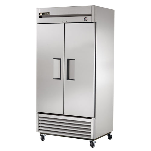 True T-35-HC Refrigerator, reach-in, two-section, stainless steel doors, (6) PVC coated adjus