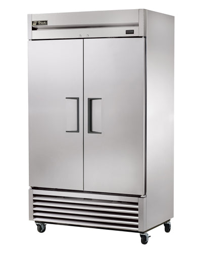 True T-43-HC Refrigerator, reach-in, two-section, stainless steel doors, (6) PVC coated adjus