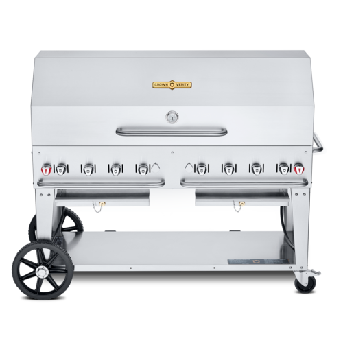 Crown Verity CV-MCB-60-1RDP-LP Mobile Outdoor Charbroiler, LP gas, 58 in  x 21 in  grill area, 8 burners, 304 s