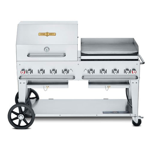 Crown Verity CV-MCB-60RGP-LP Mobile Outdoor Charbroiler, LP gas, 58 in  x 21 in  grill area, 8 burners, with
