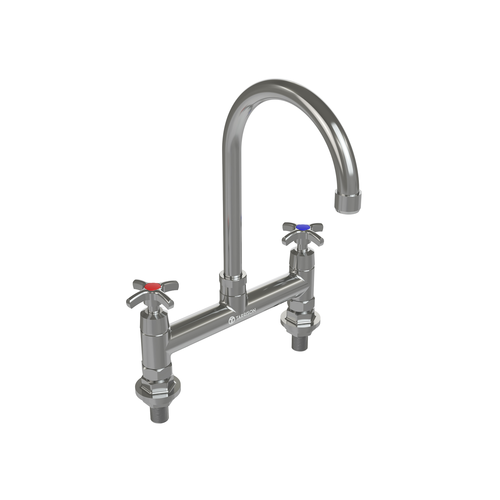 Tarrison TP-PF8DK6GC-KIT Commercial Duty Faucet, deck mount, 5 in  gooseneck spout, 8 in  centers, integr