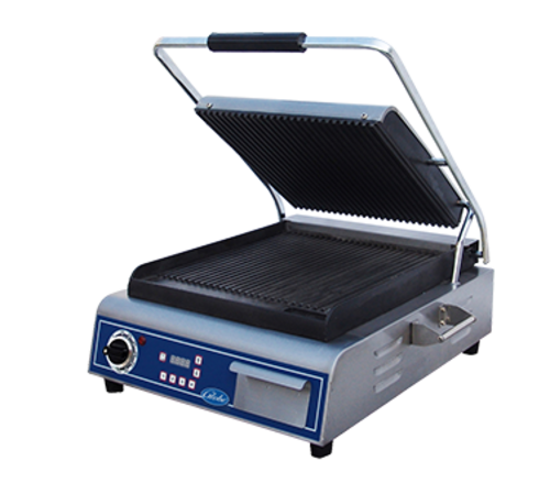 Globe GPG14D-C Sandwich/Panini Grill, single, 14 in , seasoned cast iron grooved plates, 14 in