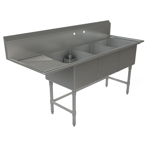 Tarrison TA-CDS318L-KIT Sink, 3-compartment, 75 in W x 27 in D x 45 in H overall size, (3) 18 in W x 21