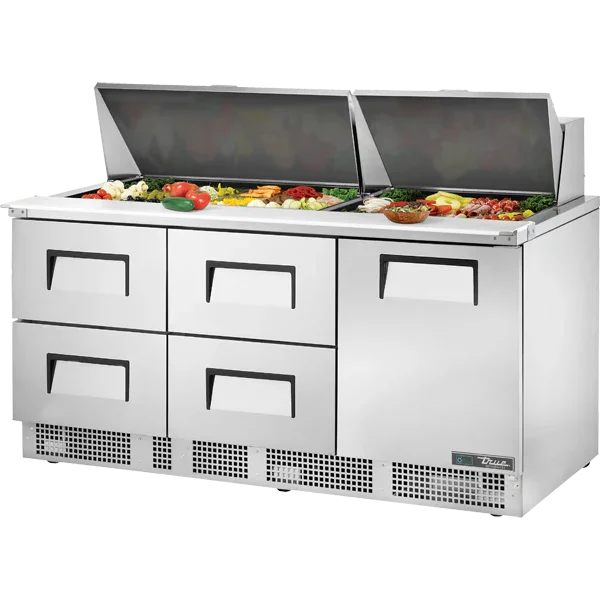 TRUE 72" 1-Solid Door 4-Drawer Refrigerated Food Prep Unit w/ 30 Pans, 27.3 cu. ft. | TFP-72-30M-D-4