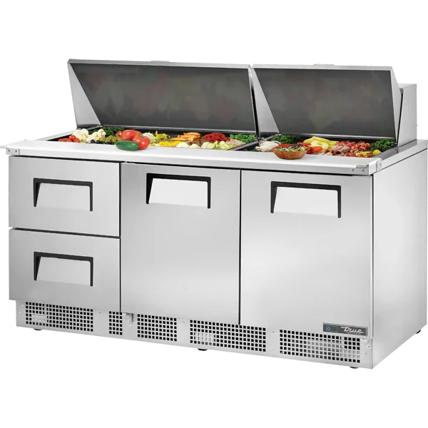 True TFP-72-30M-D-2 | 72" 2-Solid Door 2-Drawer Refrigerated Prep Unit  30 Pans