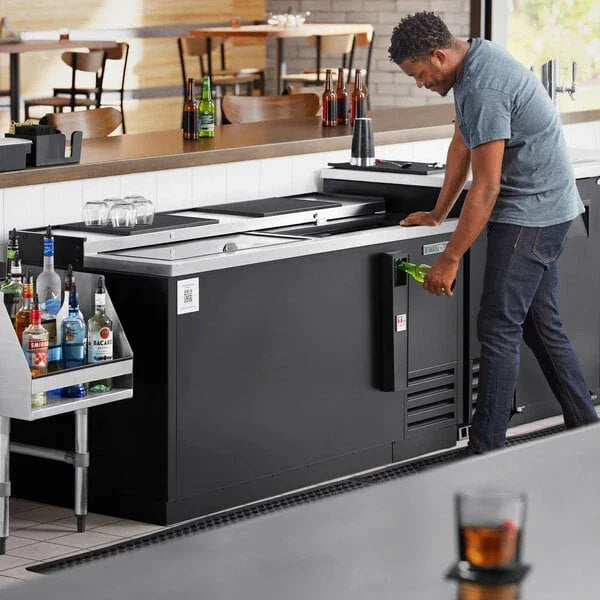 True TD-65-24-HC | 65" 2-Solid Slide Lid | Black Deep Well Horizontal Bottle Cooler