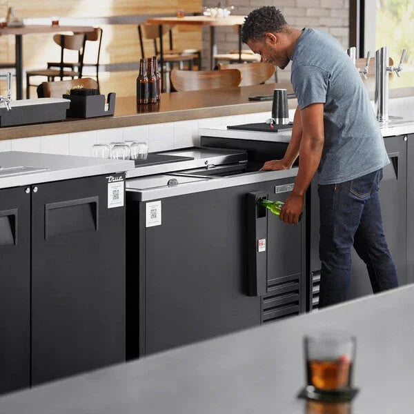 TRUE 50" 2-Solid Slide Lid Black Deep Well Horizontal Bottle Cooler, 15 cu. ft. | TD-50-18-HC