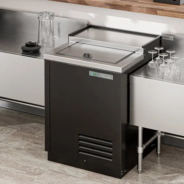 True T-24-GC-HC | 24" Black Solid Slide Lid  Glass and Plate Chiller/Froster 4.6 cu. ft.