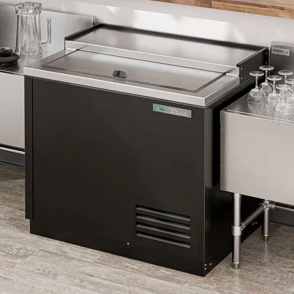 TRUE 36" Black Solid Slide Lid Glass and Plate Chiller/Froster, 9.8 cu. ft. | T-36-GC-HC
