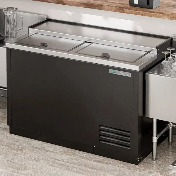 True T-50-GC-HC | 50" Black Solid Slide Lid Glass and Plate Chiller/Froster  14.4 cu. ft.