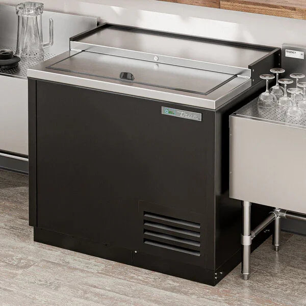 True TD-36-12-HC | 37" Solid Slide Lid Black Deep Well Horizontal Bottle Cooler  9.8 cu. ft.