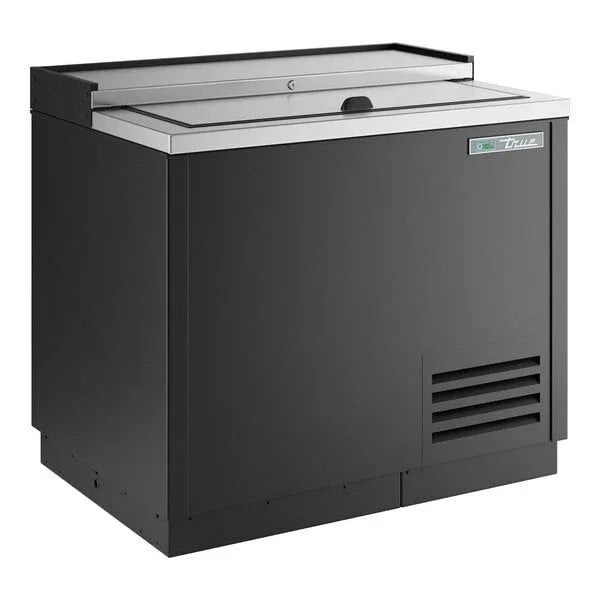 True TD-36-12-HC | 37" Solid Slide Lid Black Deep Well Horizontal Bottle Cooler  9.8 cu. ft.