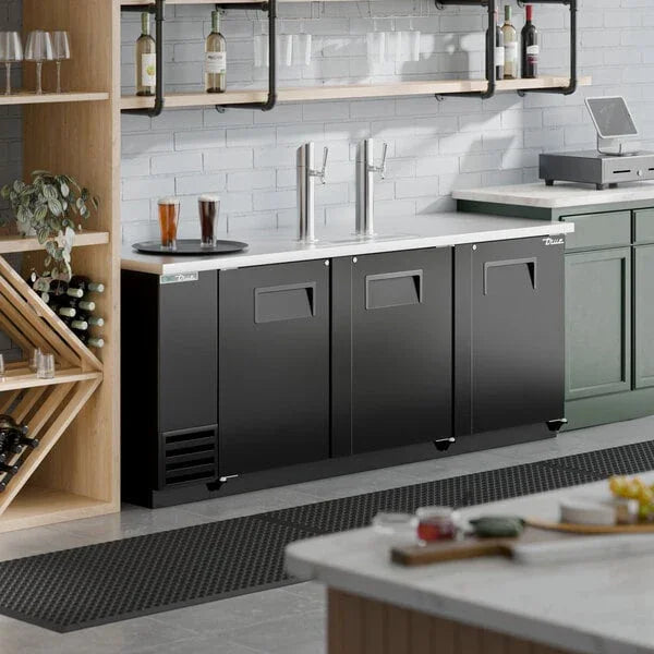True TDD-4-HC | 90" Black Direct Draw Beer Dispenser  2 Taps  3 Solid Doors