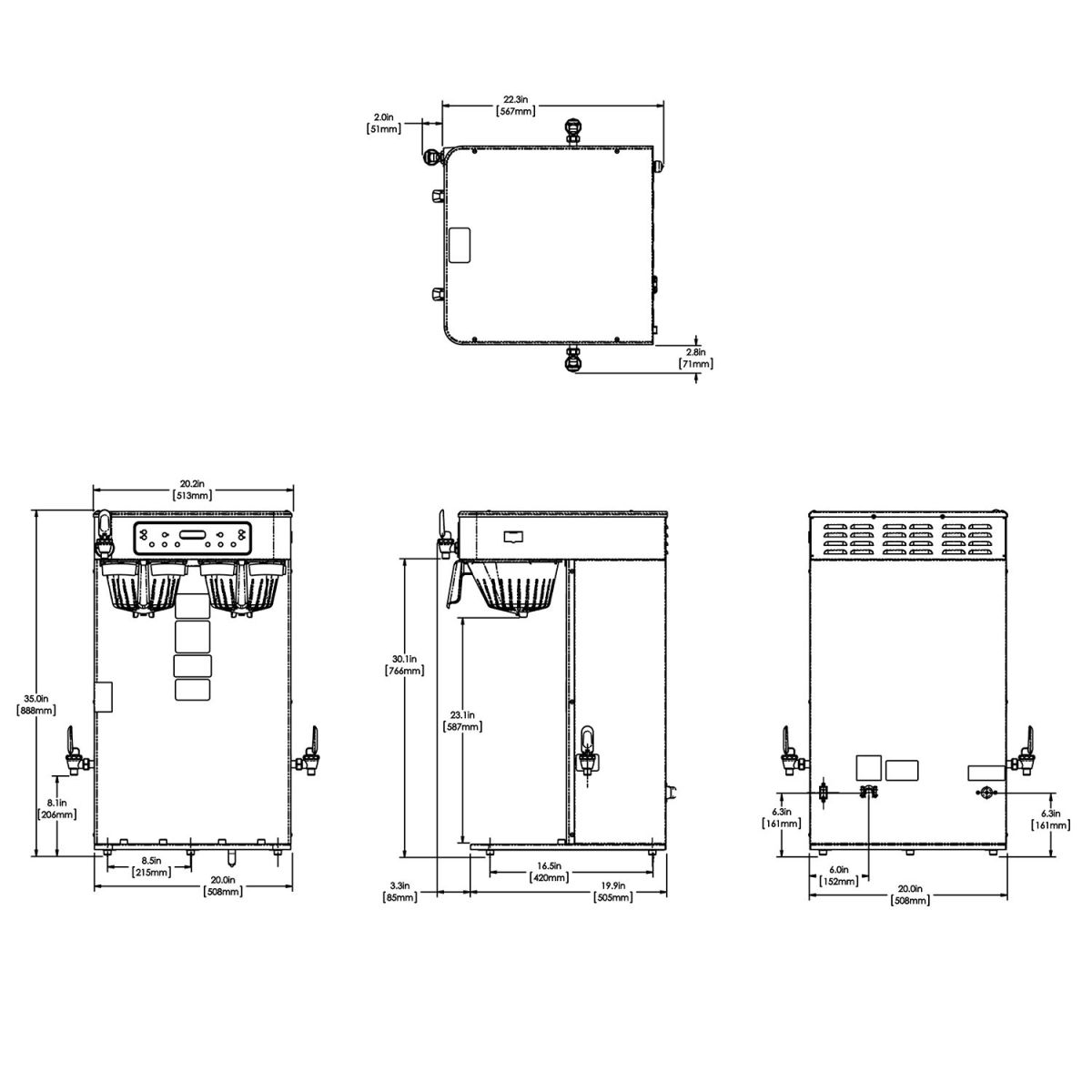 BUNN-O-MATIC 53200.6101 ICB TWIN 120/240V SST TALL