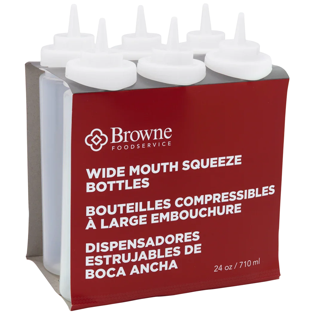 Browne 24 oz White Wide Mouth Squeeze Bottle - Set of 6 | 57802400