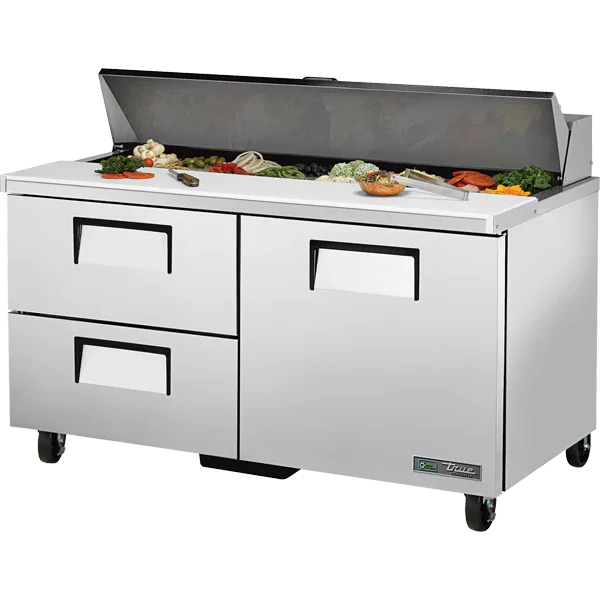 True TSSU-60-16D-2-HC | 60" 1-Solid Door 2-Drawer Food Prep Table  16 Pans