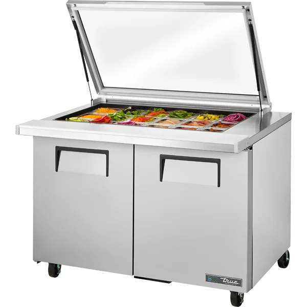 True TSSU-48-18M-B-FGLID-HC | 48" 2-Solid Door Mega-Top Table  Sandwich Salad Prep Table