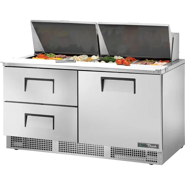 True TFP-64-24M-D-2 | 64" 1-Solid Door 2-Drawer Refrigerated Food Prep Unit  24 Pans
