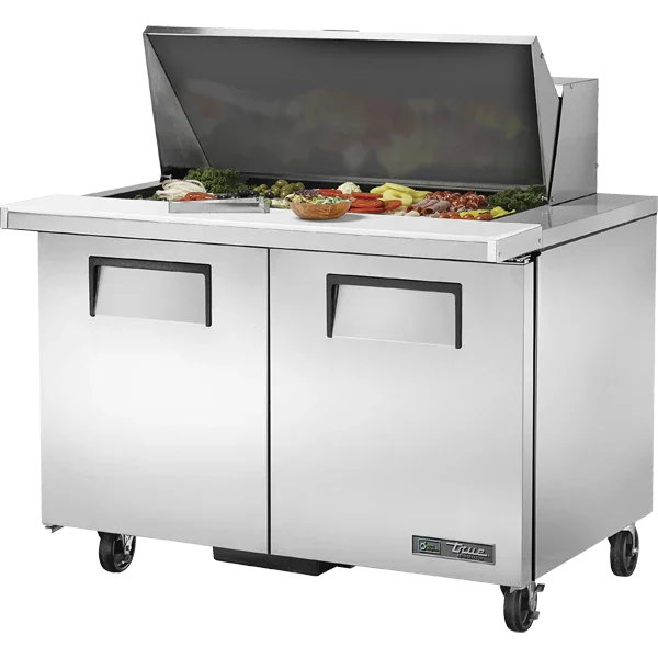 True TSSU-48-18M-B-HC | 48" 2-Solid Door Mega-Top Prep Table  18 Pans, 14 cu. ft.