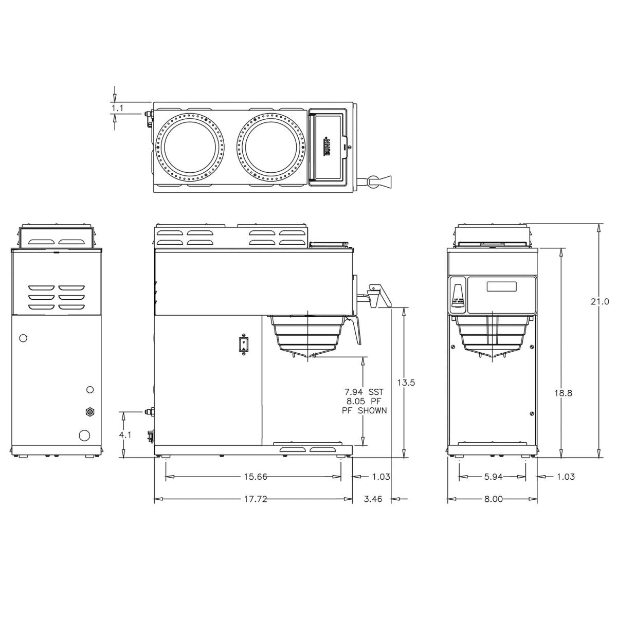 BUNN-O-MATIC 38700.6000 AXIOM-15-3T 120V 15A ST/PF