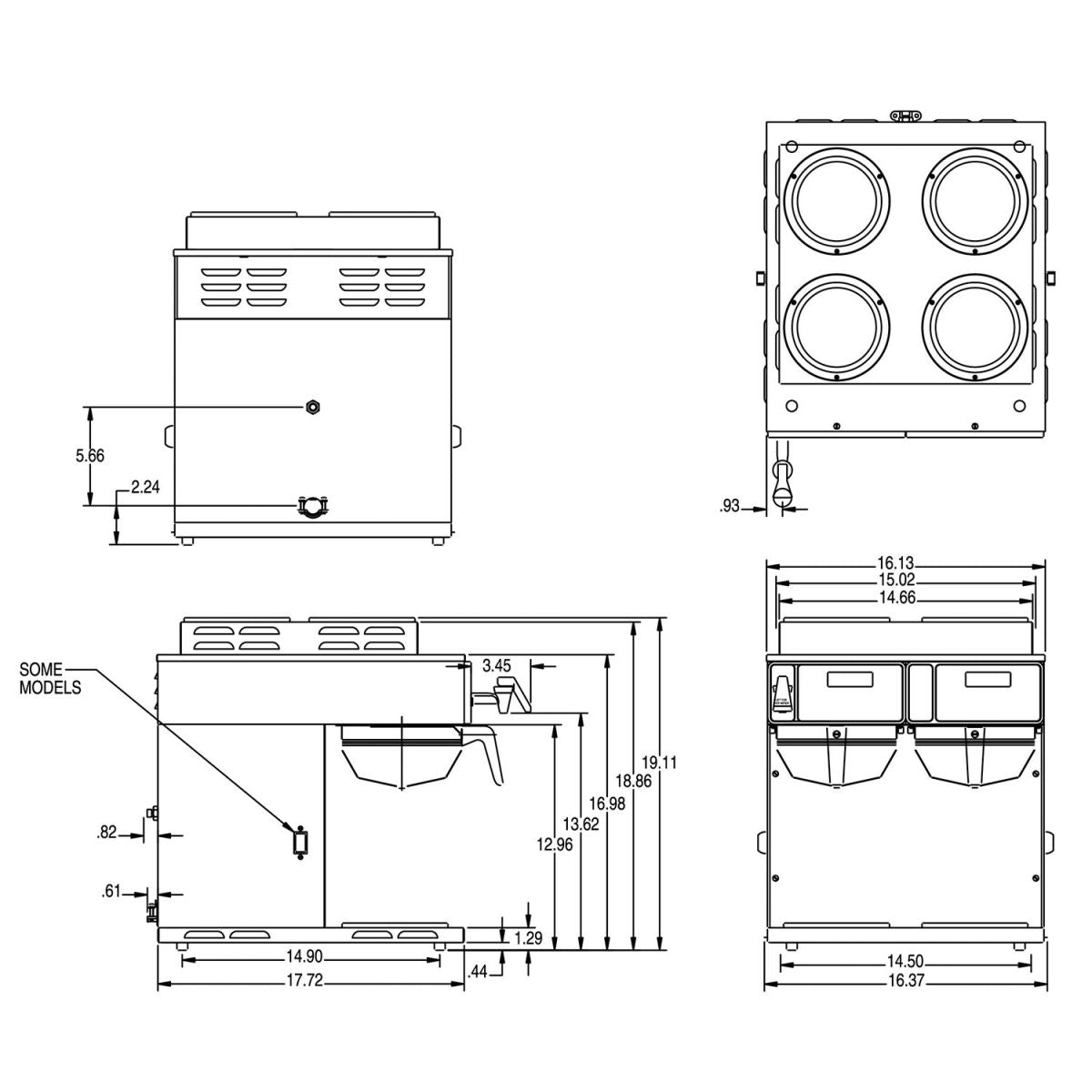 BUNN-O-MATIC 38700.6014 AXIOM 4/2 TWIN 120/240V ST/SF Unit