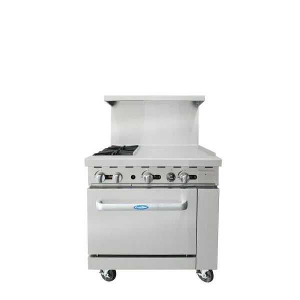 Atosa AGR-2B24GR-NG | Cook Rite | 36" 2-Burner Cookrite Rae | 24" Right Hand Griddle Top NG