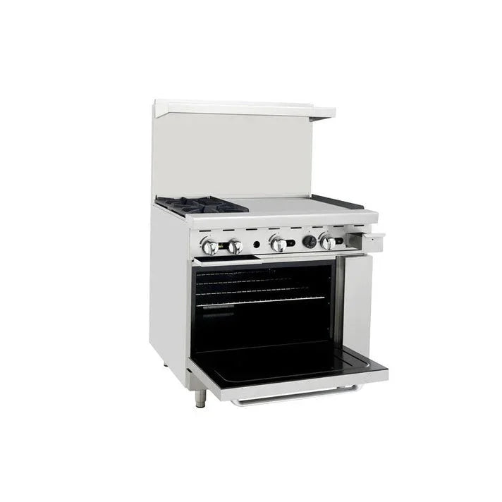 Atosa AGR-2B24GR-NG | Cook Rite | 36" 2-Burner Cookrite Rae | 24" Right Hand Griddle Top NG