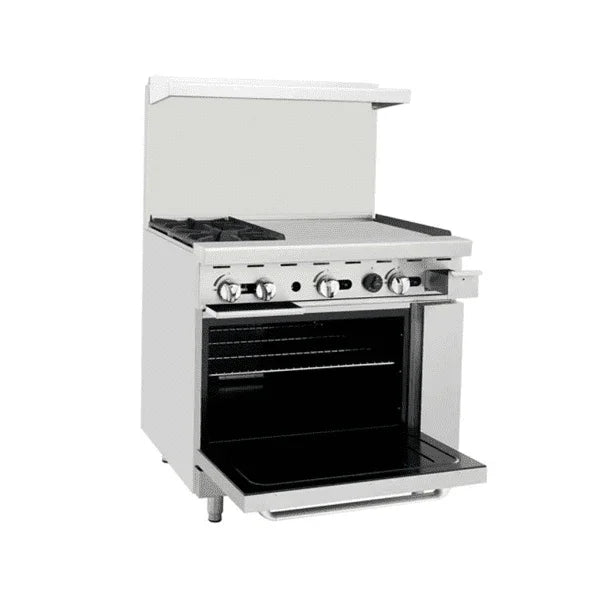 Atosa AGR-2B24GR-LP | Cook Rite | 36" 2-Burner Range | 24" Griddle Top | LPG