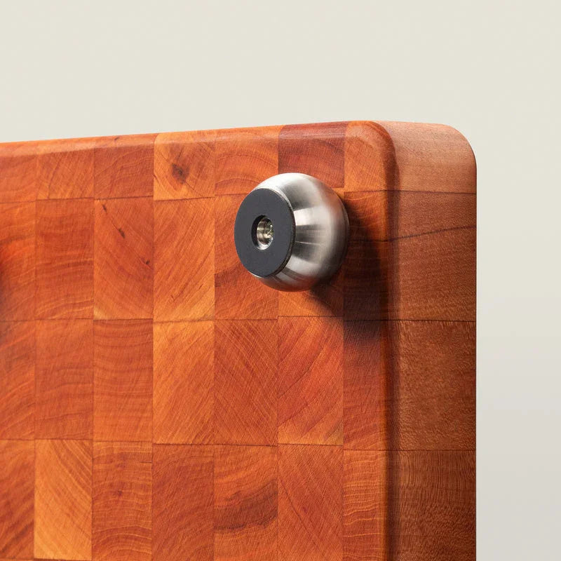 John Boos Cherry End Grain Chopping Block with Stainless Steel Bun Feet and a Juice Groove, 18" x 12" x 1.75" | CHY-1812175-SSF