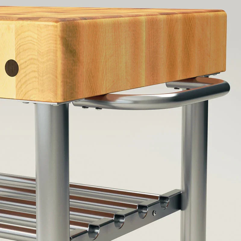 John Boos Maple Cucina D'Amico Wine Cart With Undershelves And Towel Bar, 30" W x 24" D | CUCD15WC