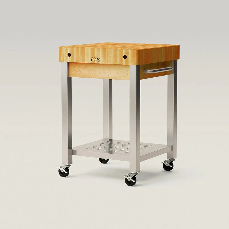 John Boos Maple End Grain Cucina Technica Cart With Undershelf And Towel Bar, 30" x 24" x 35" | CUCT24