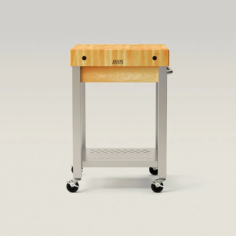 John Boos Maple End Grain Cucina Technica Cart With Undershelf And Towel Bar, 24" x 24" x 35" | CUCT14