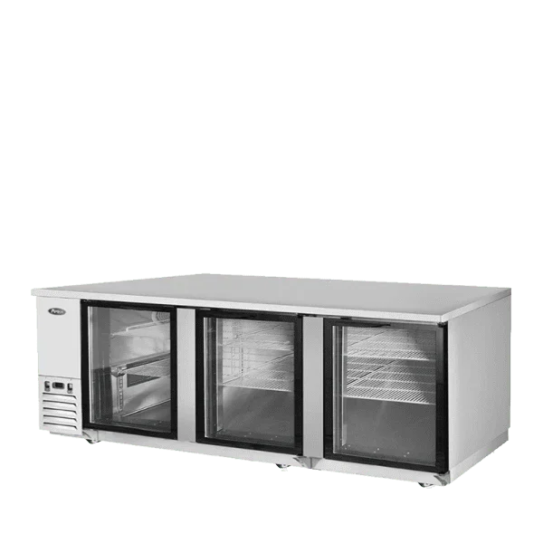 Atosa MBB90GGR | 90" 3-Glass Door Back Bar Cooler  30.1 Cu. Ft.