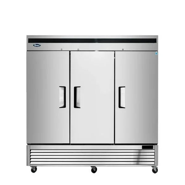 Atosa MBF8508GR | 81" 3-Solid Door Reach-In Refrigerator  Bottom Mounted  60 Cu. Ft.