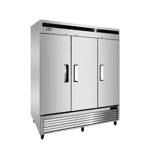 Atosa MBF8508GR | 81" 3-Solid Door Reach-In Refrigerator  Bottom Mounted  60 Cu. Ft.