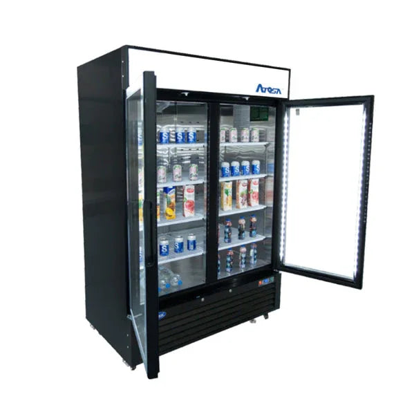 Atosa MCF8723GR | 54" 2-Glass Door Black Cabinet Refrigerator | Bottom Mounted | 43.95 Cu. Ft.