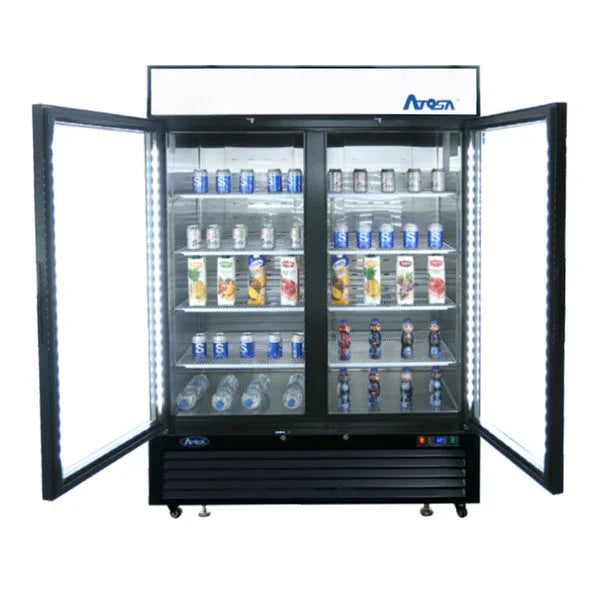 Atosa MCF8723GR | 54" 2-Glass Door Black Cabinet Refrigerator | Bottom Mounted | 43.95 Cu. Ft.