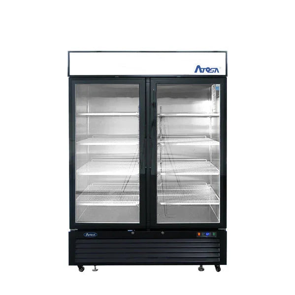 Atosa MCF8723GR | 54" 2-Glass Door Black Cabinet Refrigerator | Bottom Mounted | 43.95 Cu. Ft.