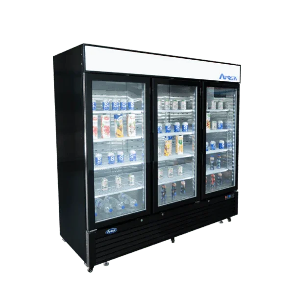 Atosa MCF8724GR | 81" 3-Glass Door Cooler  Bottom Mounted  69.5 Cu. Ft.