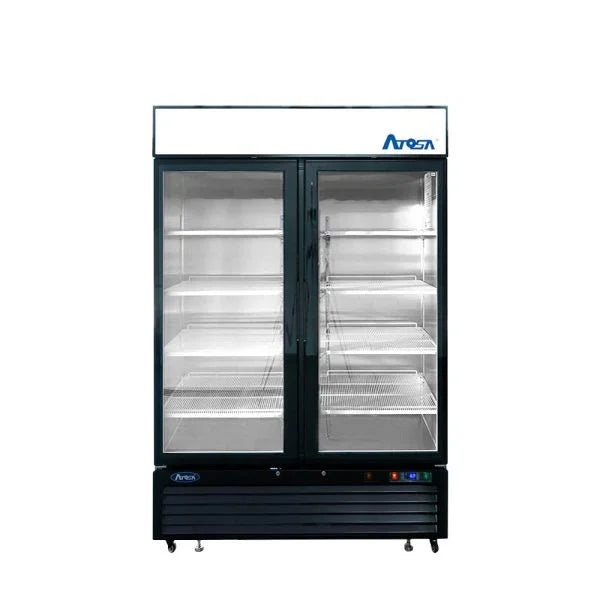 Atosa MCF8733GR | 39.5" 2-Glass Door Black Cabinet Refrigerated Merchandiser  Bottom Mounted  28.5 Cu. Ft.