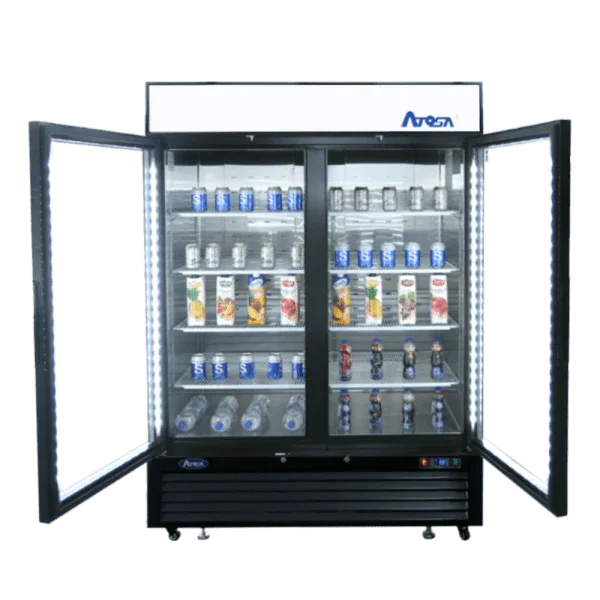 Atosa MCF8733GR | 39.5" 2-Glass Door Black Cabinet Refrigerated Merchandiser  Bottom Mounted  28.5 Cu. Ft.