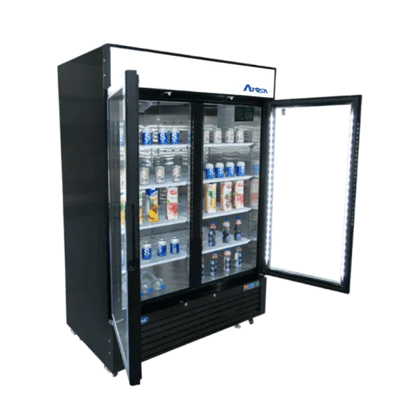 Atosa MCF8733GR | 39.5" 2-Glass Door Black Cabinet Refrigerated Merchandiser  Bottom Mounted  28.5 Cu. Ft.