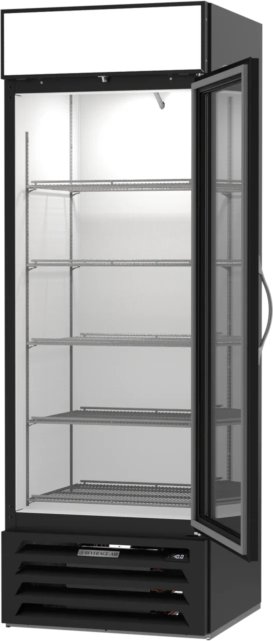 Beverage Air 27.25" MarketMax Glass Door Black Merchandiser Freezer, Bottom Mounted, 19.08 cu. ft.| MMF19HC-1-B