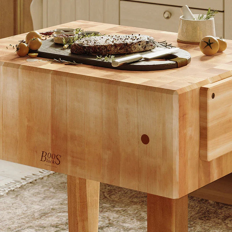 John Boos Maple Wood Butcher's Block with Knife Holder and 10" Thick Top, 18" x 18" x 34" | PCA1